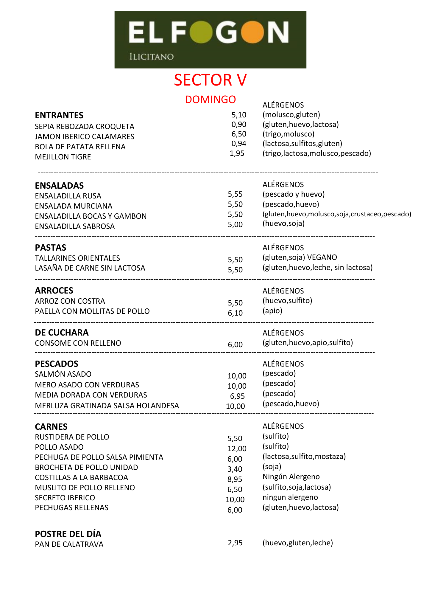 domingo menu